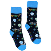 a pair of black and black socks with a design on it