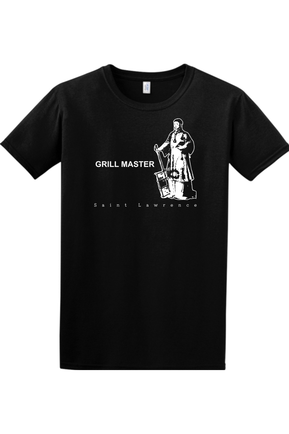 black t-shirt with St. Lawrence on it that says "Grill Master"