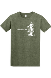 military green t-shirt with St. Lawrence on it that says "Grill Master"
