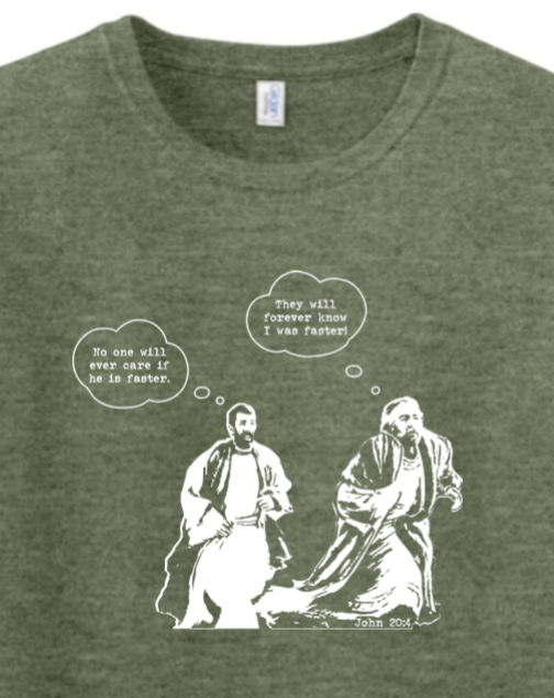 John Runs John 20:4 Adult T-Shirt Sock Religious Catholic