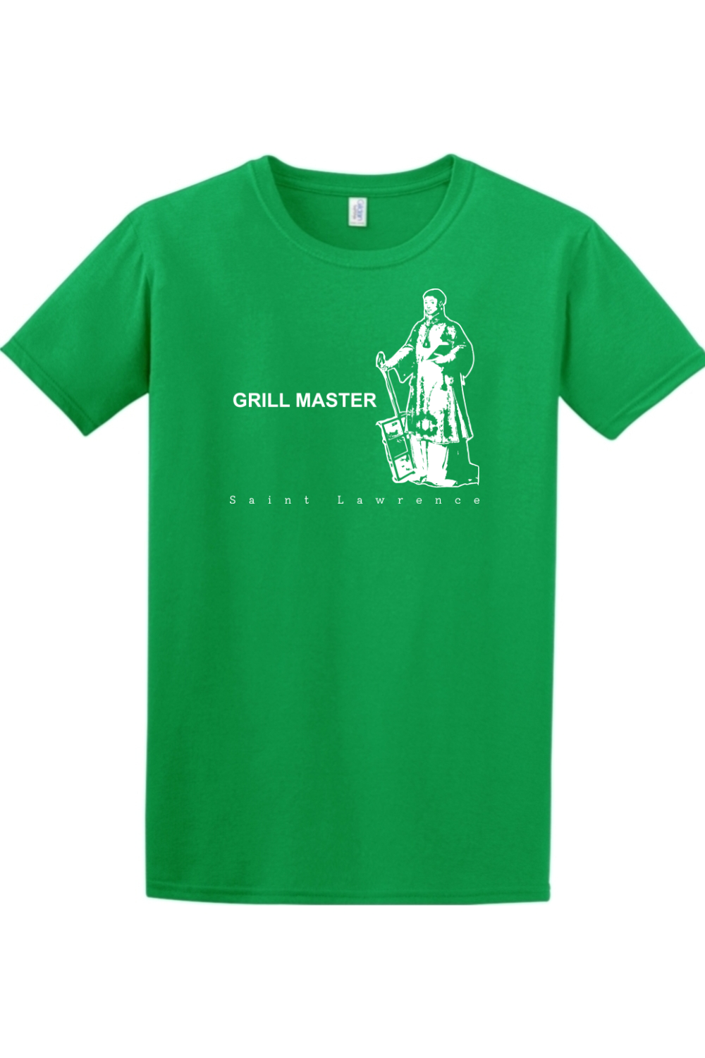 irish green t-shirt with St. Lawrence on it that says "Grill Master"