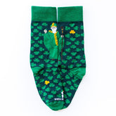 a pair of green St. Patrick adult dress socks with shamrocks on them
