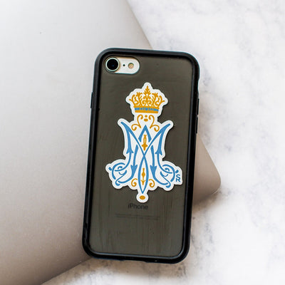 Marian Monogram Sock Religious sticker on a phone case