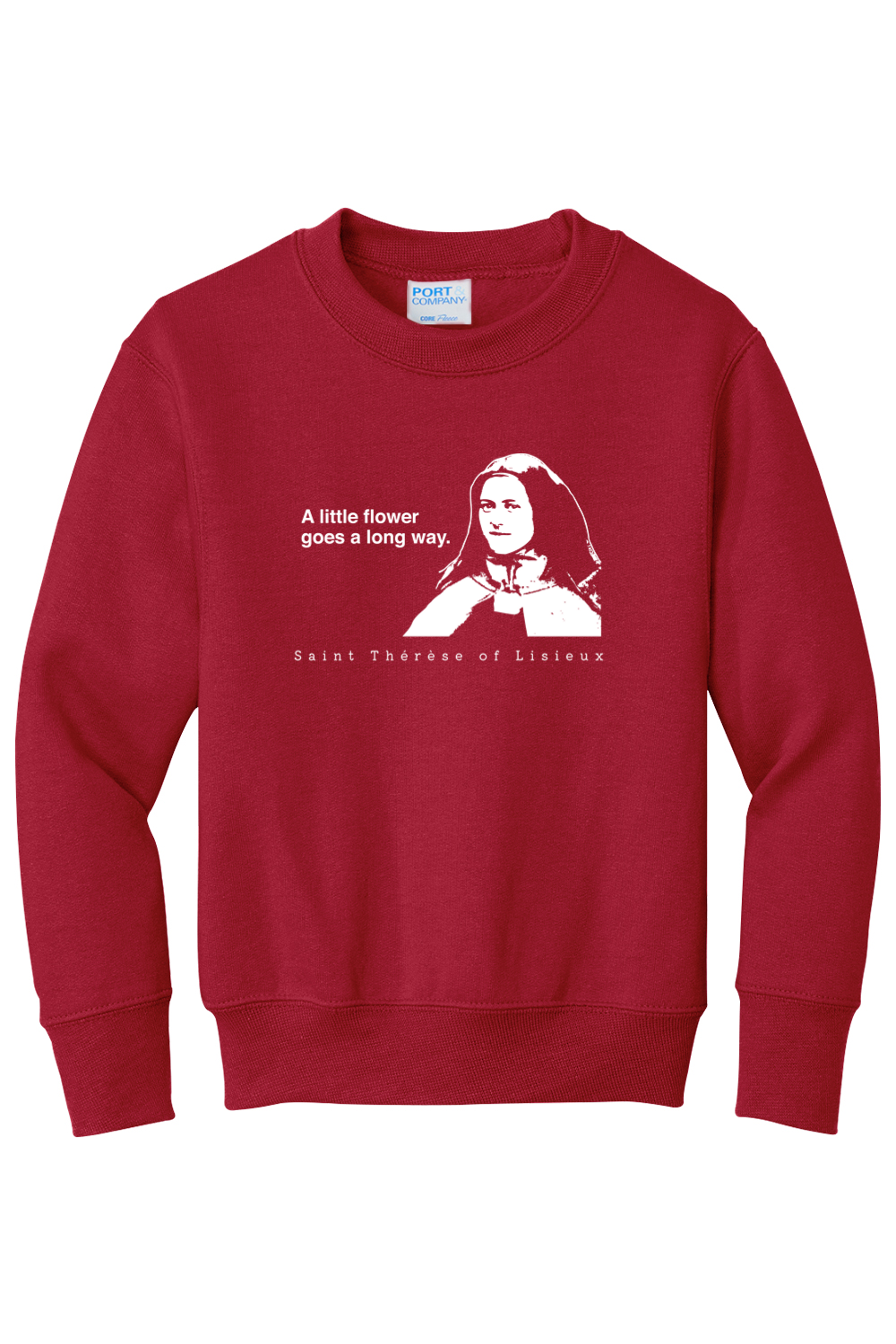 A Little Flower Goes a Long Way - St. Thérèse of Lisieux - Youth Crewneck Sweatshirt