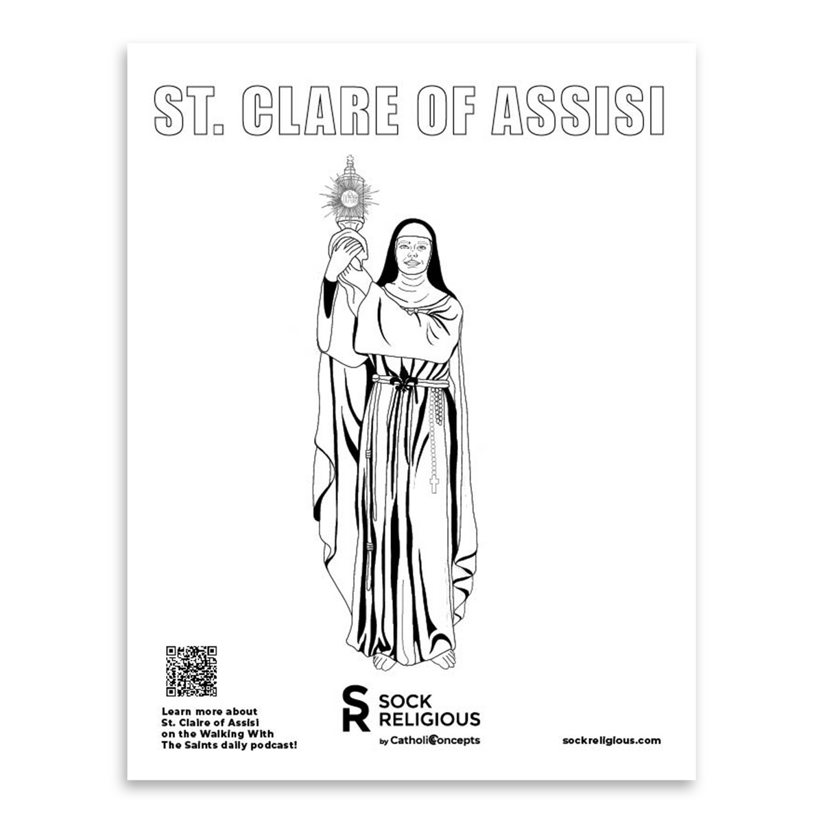 St. Clare of Assisi Coloring Page - FREE Digital Download