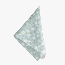 Baby blue Easter Alleluia napkin with simple white floral design, shown on a white background.