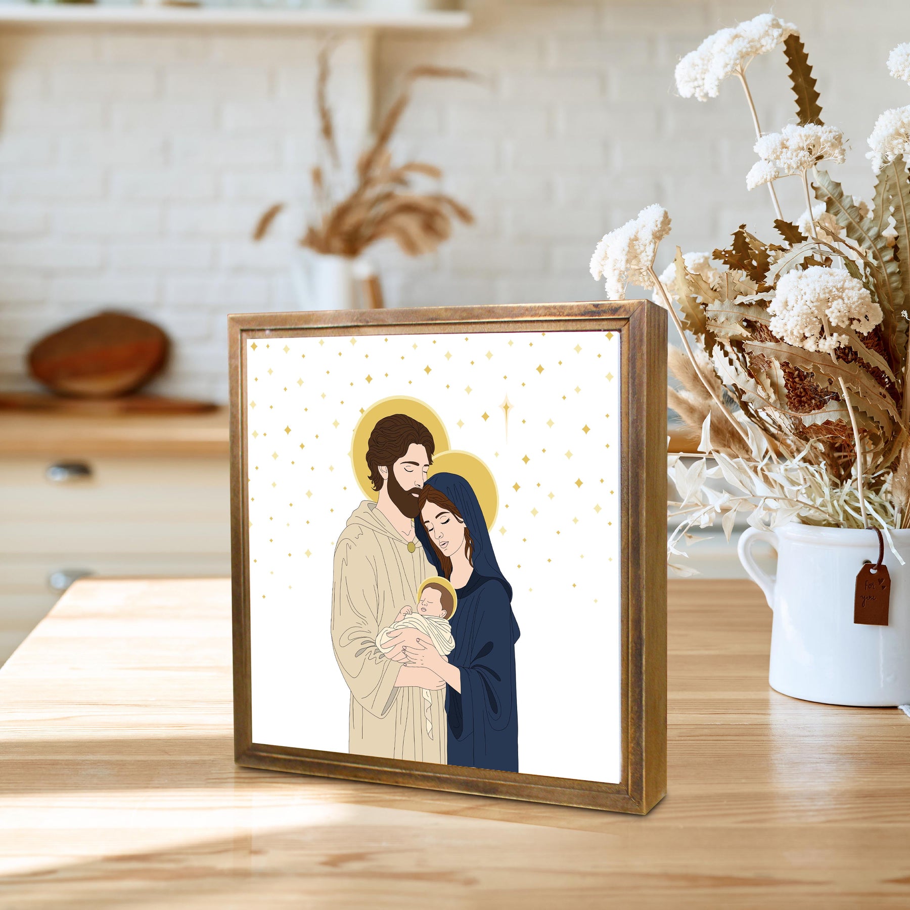 Holy Family 2 11.25x11.25 Framed Wood Block | Catholic Gifts & Decor-4