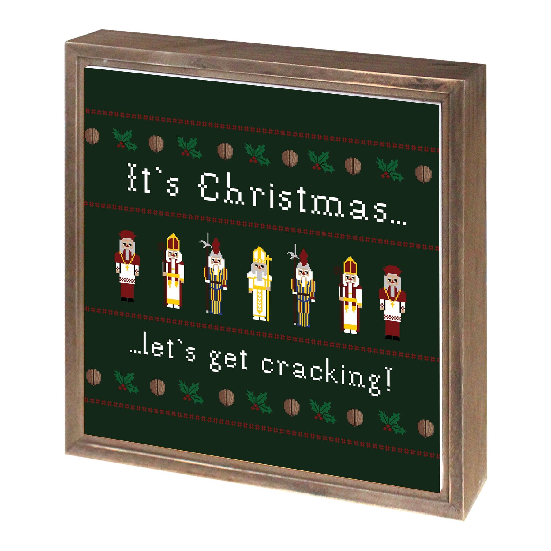 It's Christmas Let's Get Cracking 11.25x11.25 Framed Wood Block | Catholic Gifts & Decor-1