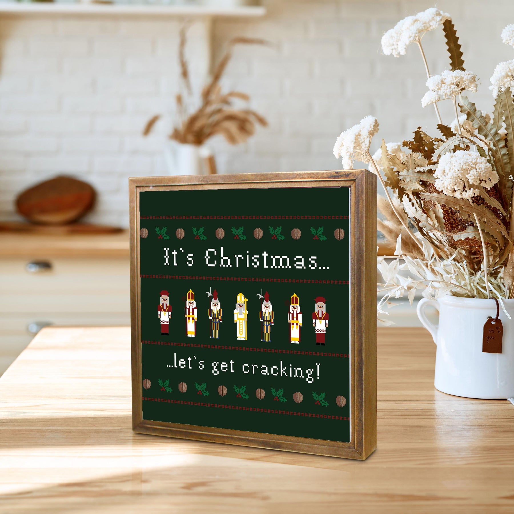 It's Christmas Let's Get Cracking 11.25x11.25 Framed Wood Block | Catholic Gifts & Decor-4