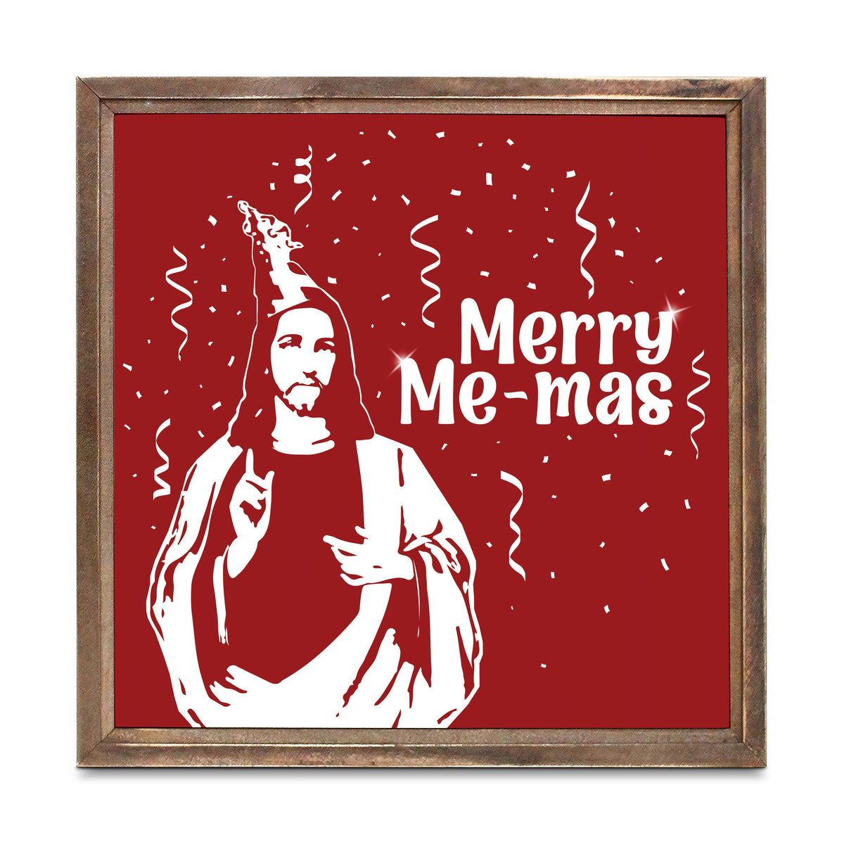 Merry Me-mas  11.25x11.25 Framed Wood Block | Catholic Gifts & Decor-0