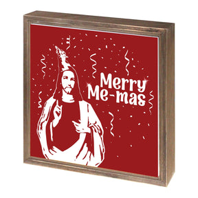 Merry Me-mas  11.25x11.25 Framed Wood Block | Catholic Gifts & Decor-1