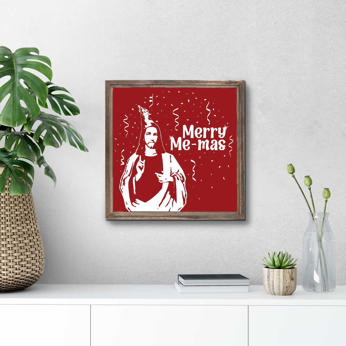 Merry Me-mas  11.25x11.25 Framed Wood Block | Catholic Gifts & Decor-3