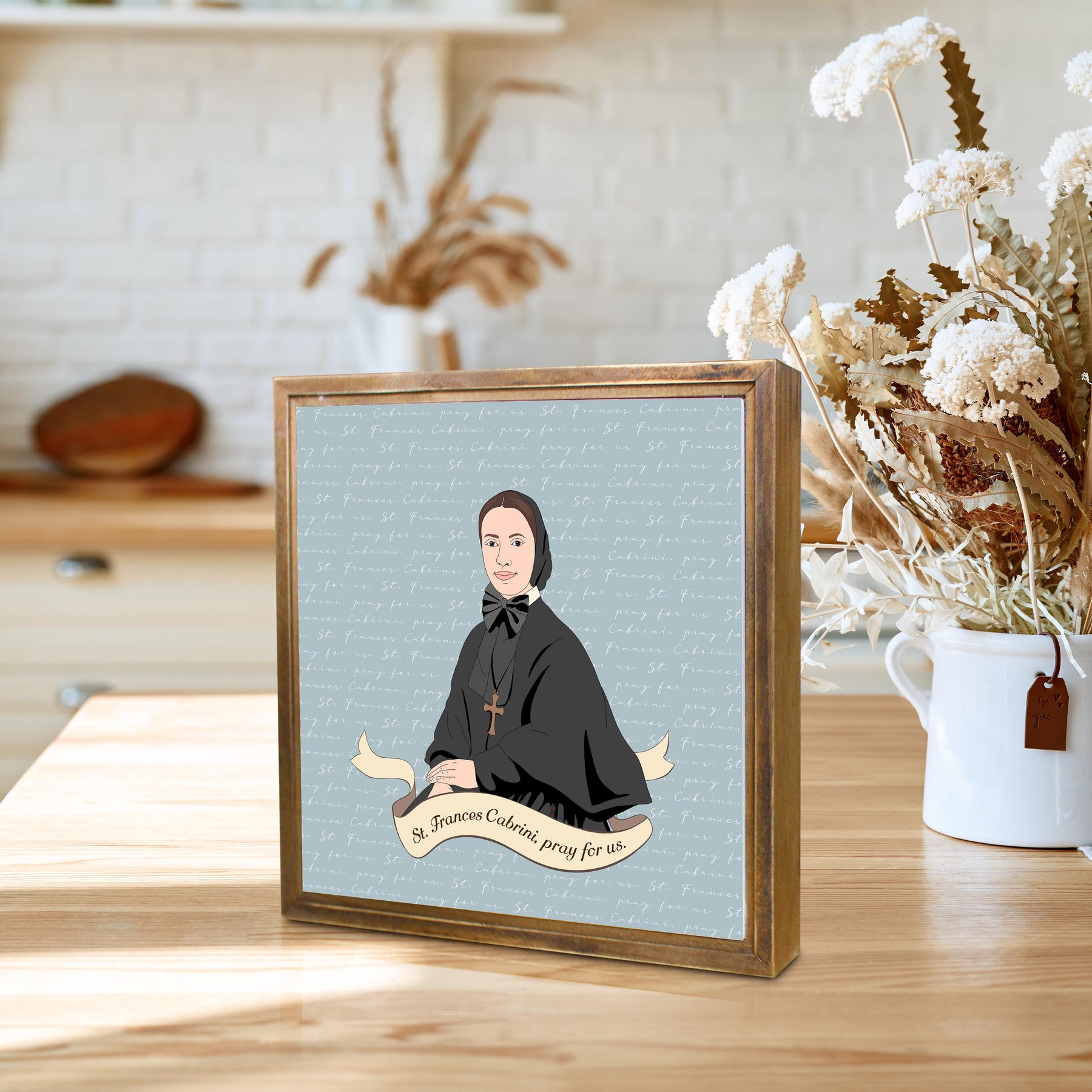 Mother Cabrini  11.25x11.25 Framed Wood Block | Catholic Gifts & Decor-4