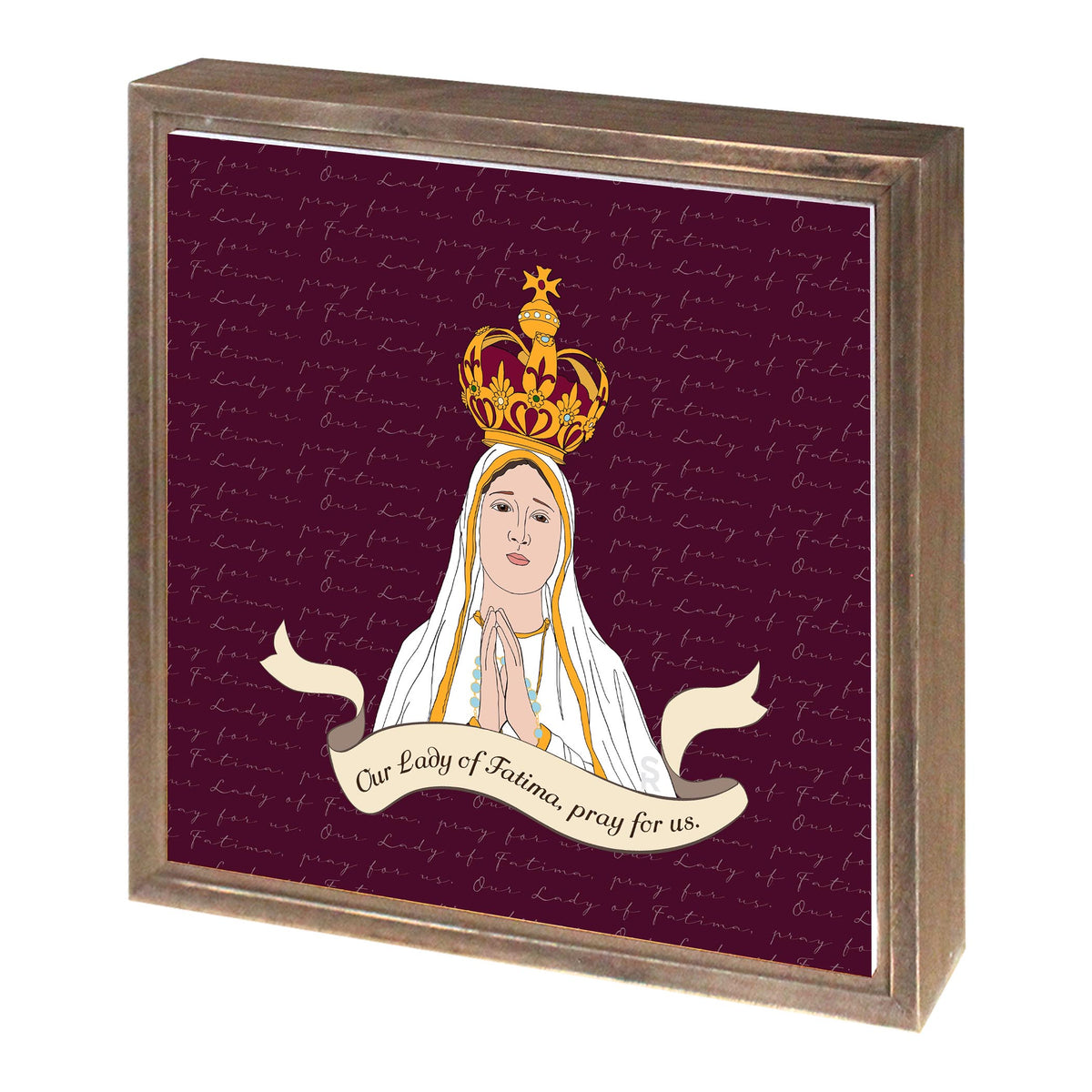 Our Lady of Fatima  11.25x11.25 Framed Wood Block | Catholic Gifts & Decor-1