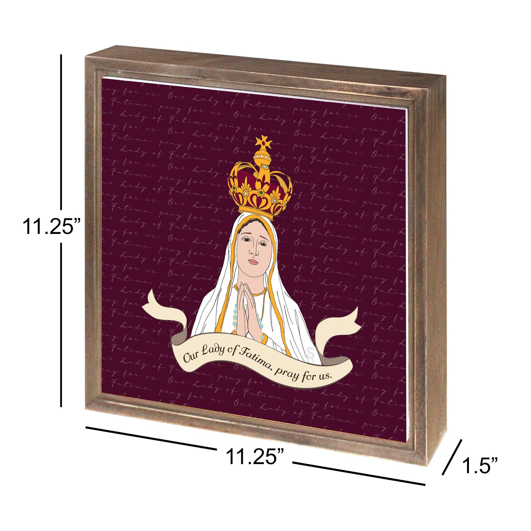 Our Lady of Fatima  11.25x11.25 Framed Wood Block | Catholic Gifts & Decor-2