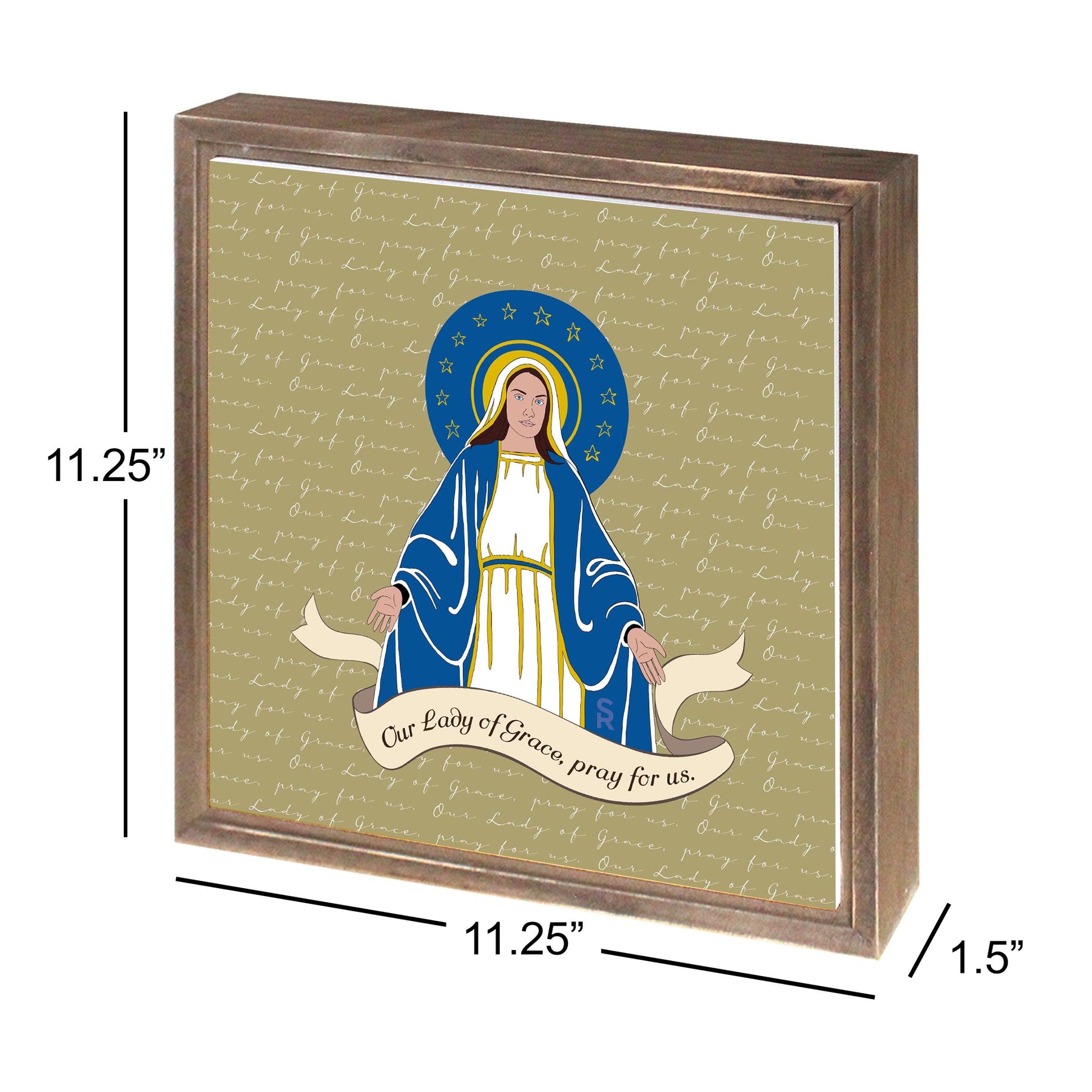 Our Lady of Grace  11.25x11.25 Framed Wood Block | Catholic Gifts & Decor-2