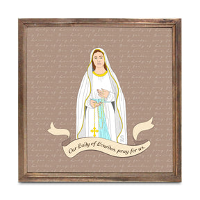 Our Lady of Lourdes  11.25x11.25 Framed Wood Block | Catholic Gifts & Decor-0