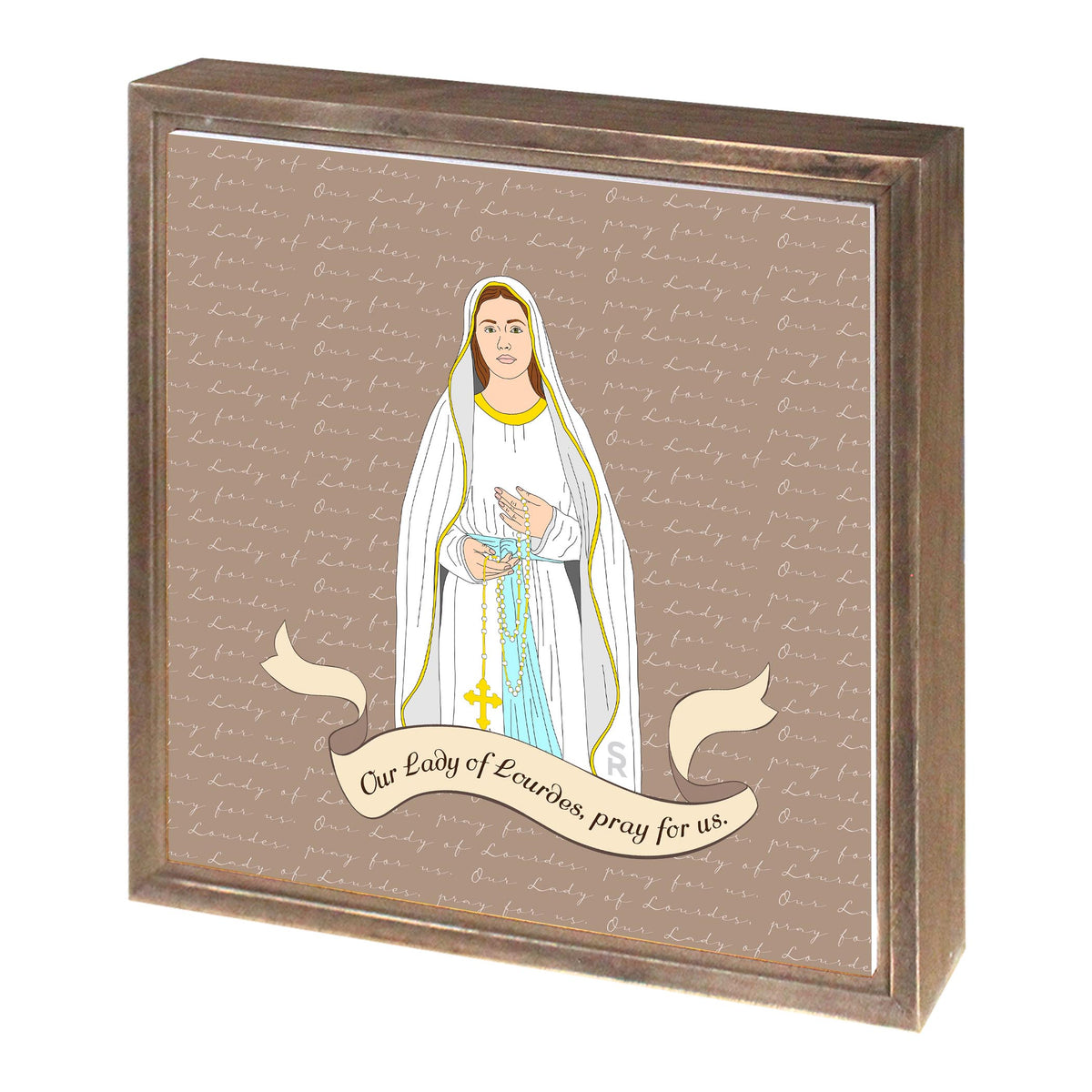 Our Lady of Lourdes  11.25x11.25 Framed Wood Block | Catholic Gifts & Decor-1