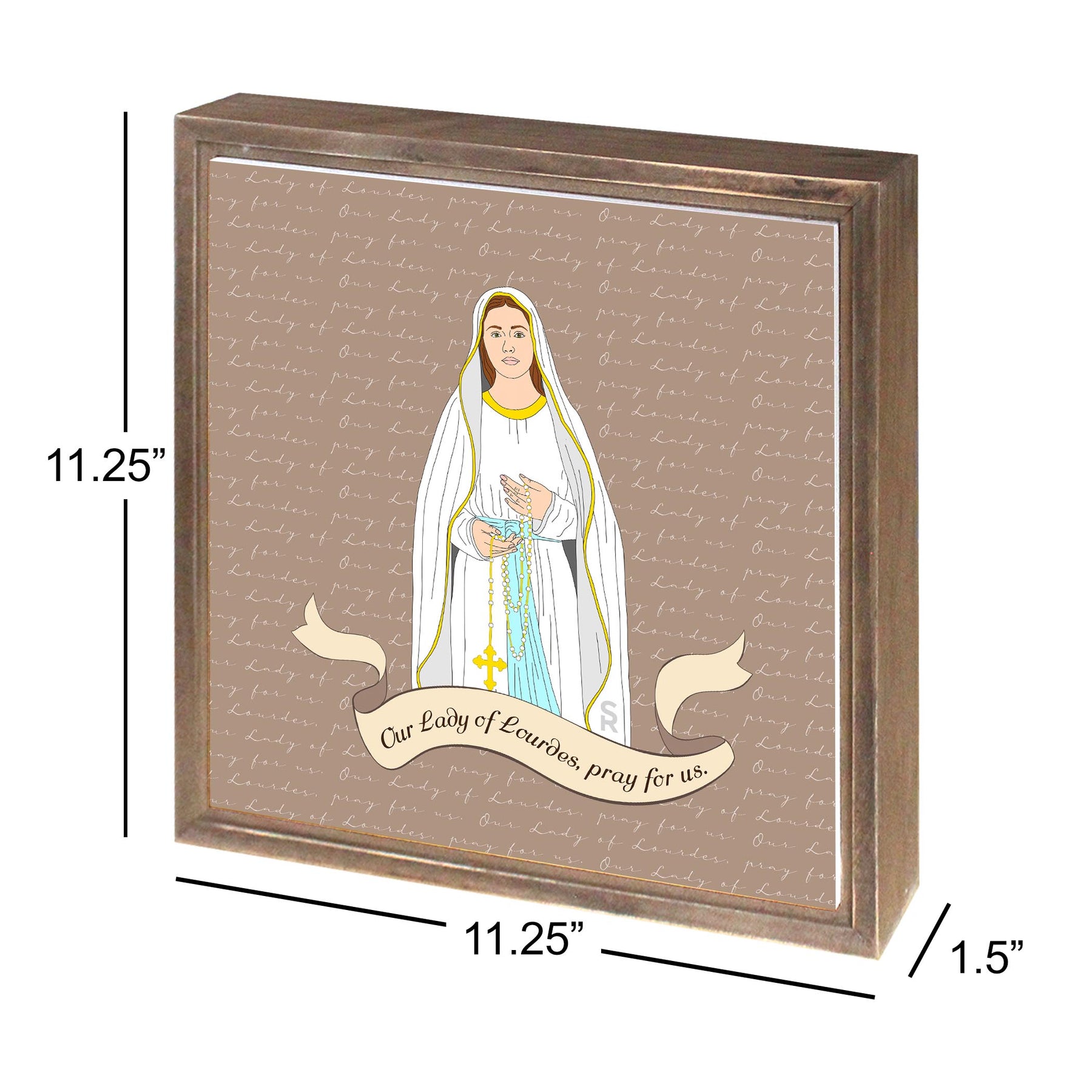 Our Lady of Lourdes  11.25x11.25 Framed Wood Block | Catholic Gifts & Decor-2