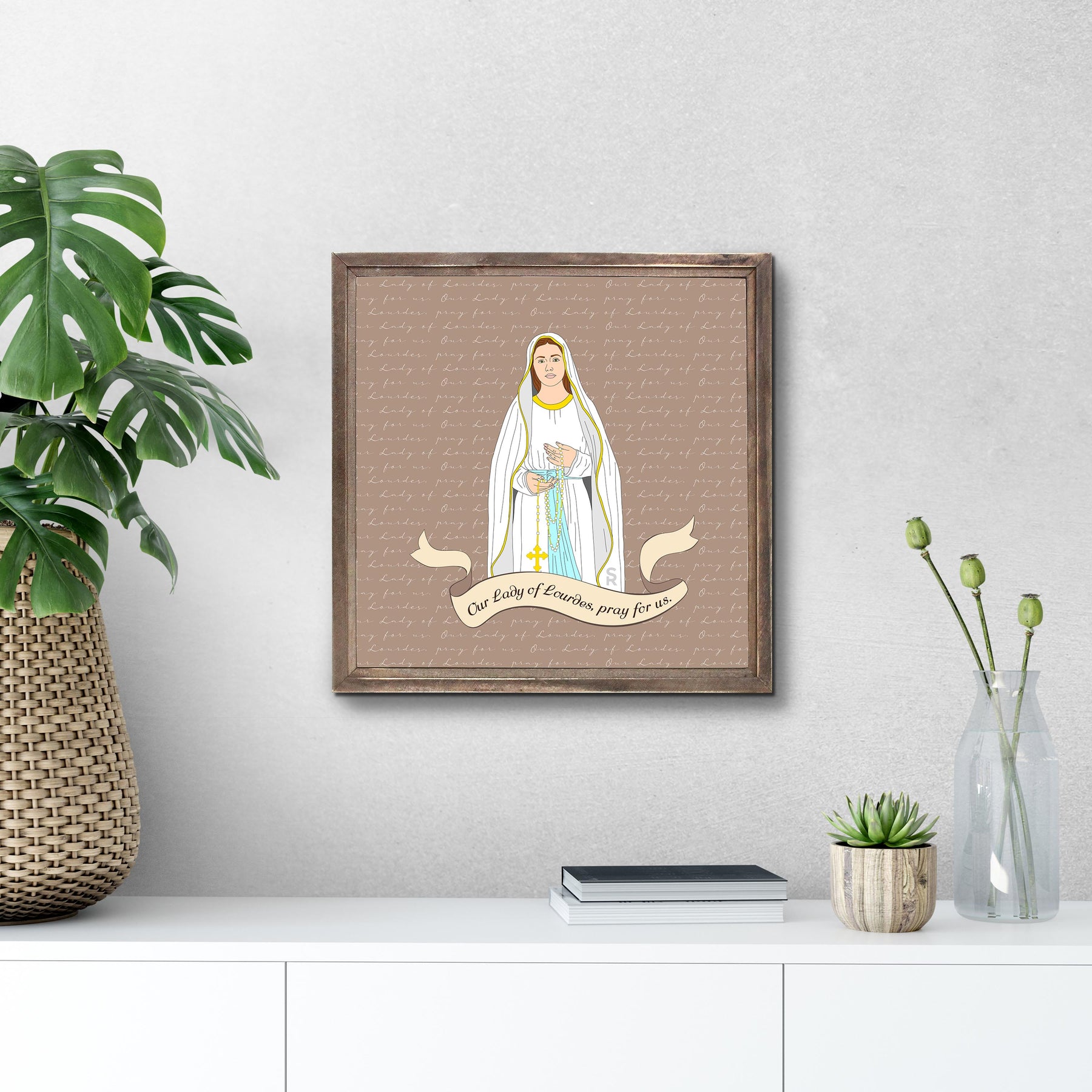 Our Lady of Lourdes  11.25x11.25 Framed Wood Block | Catholic Gifts & Decor-3