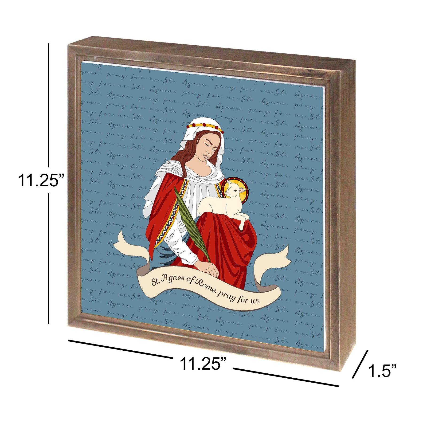 St. Agnes 11.25x11.25 Framed Wood Block | Catholic Gifts & Decor-2