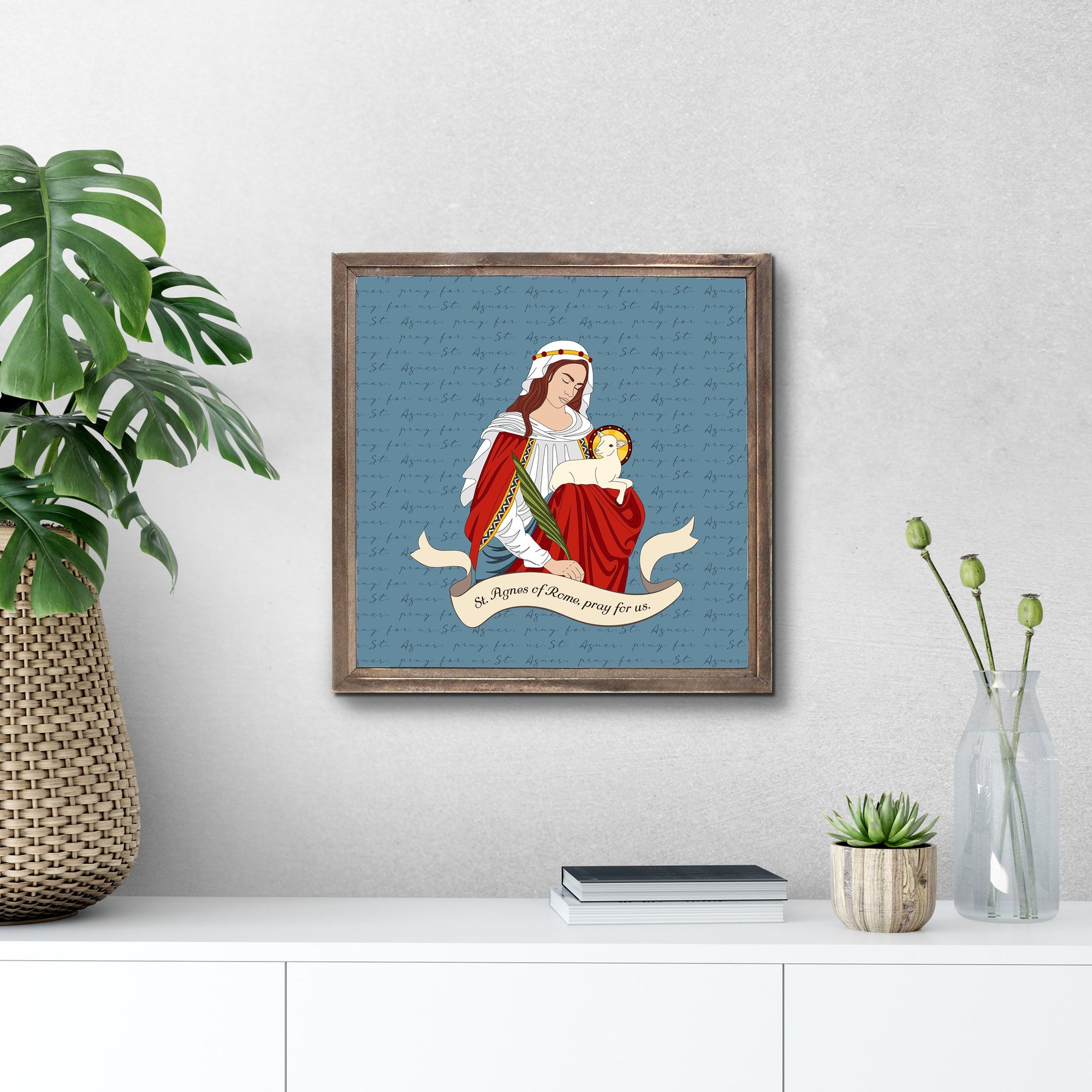 St. Agnes 11.25x11.25 Framed Wood Block | Catholic Gifts & Decor-3