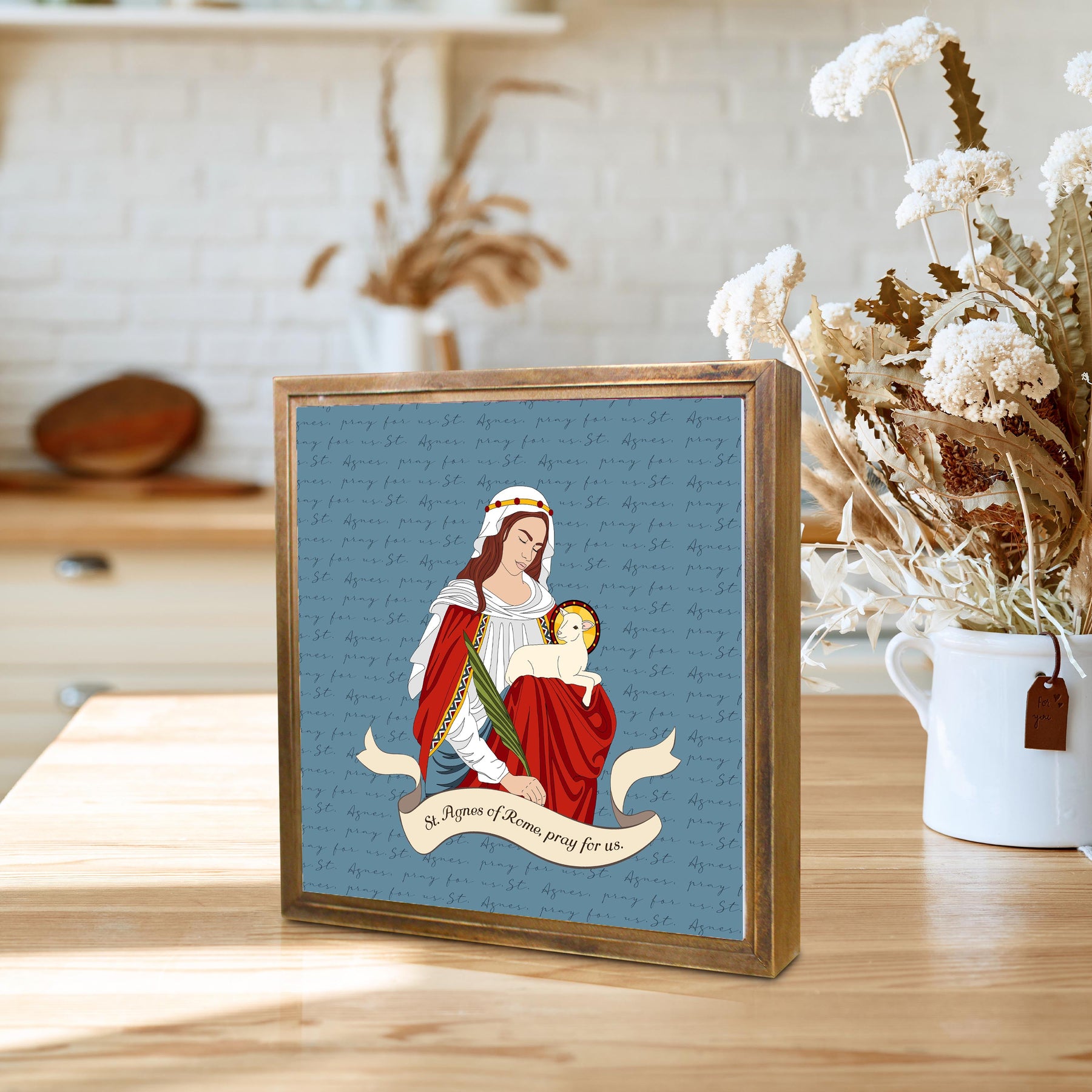 St. Agnes 11.25x11.25 Framed Wood Block | Catholic Gifts & Decor-4