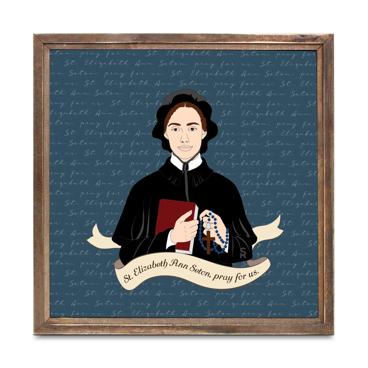 St. Elizabeth Ann Seton  11.25x11.25 Framed Wood Block | Catholic Gifts & Decor-0