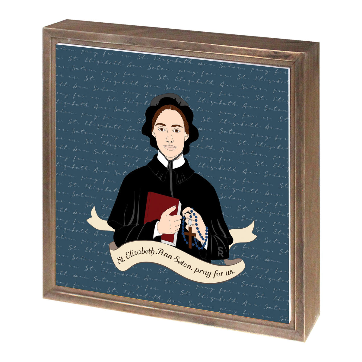 St. Elizabeth Ann Seton  11.25x11.25 Framed Wood Block | Catholic Gifts & Decor-1