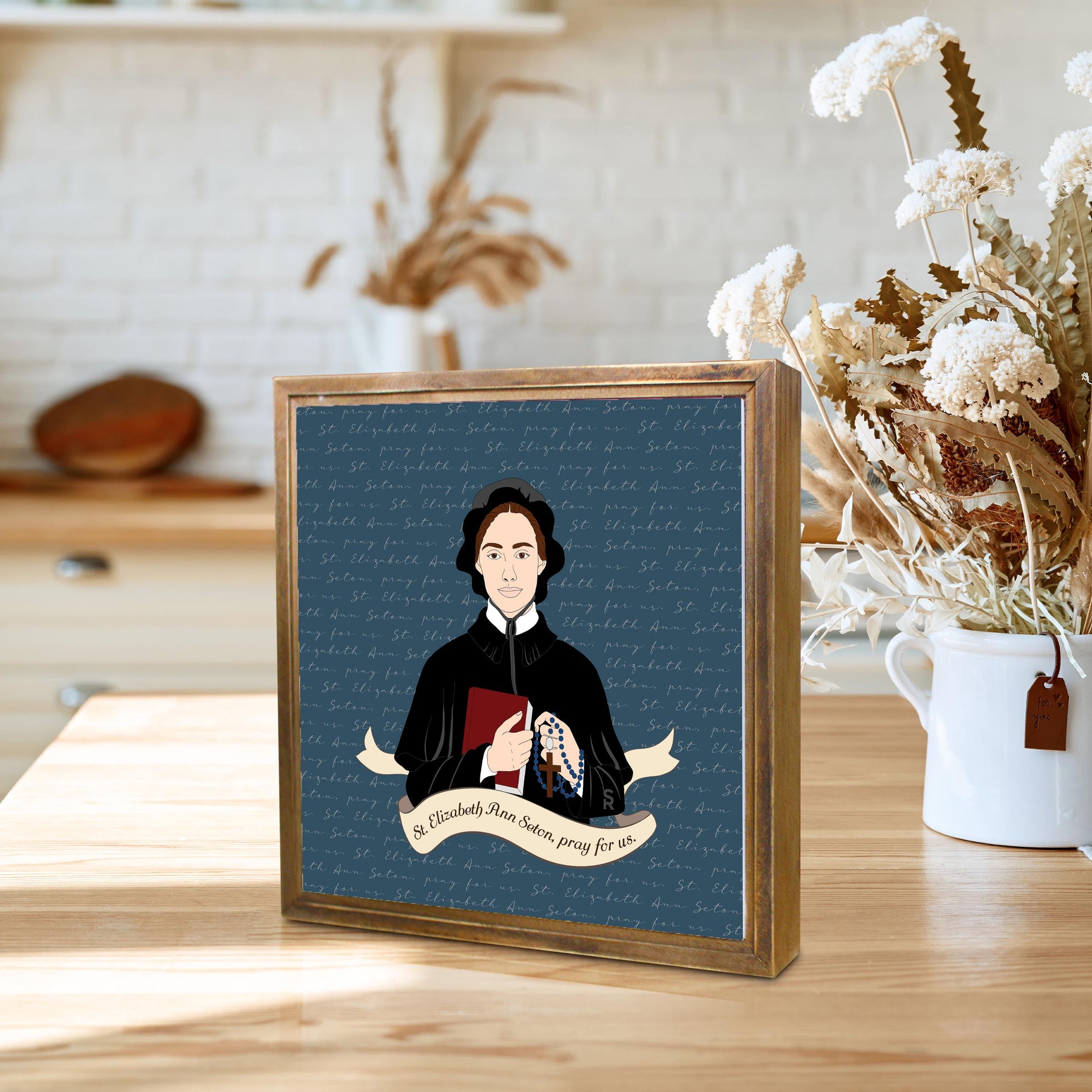 St. Elizabeth Ann Seton  11.25x11.25 Framed Wood Block | Catholic Gifts & Decor-4