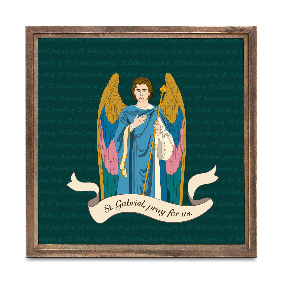 St. Gabriel  11.25x11.25 Framed Wood Block | Catholic Gifts & Decor-0