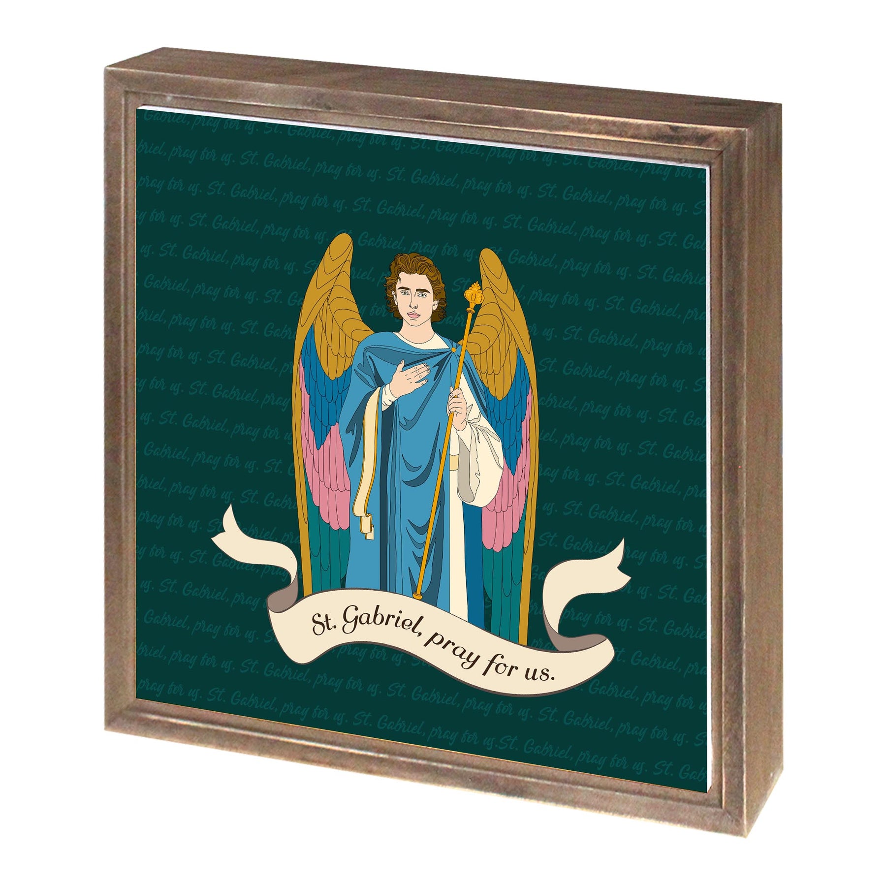 St. Gabriel  11.25x11.25 Framed Wood Block | Catholic Gifts & Decor-1