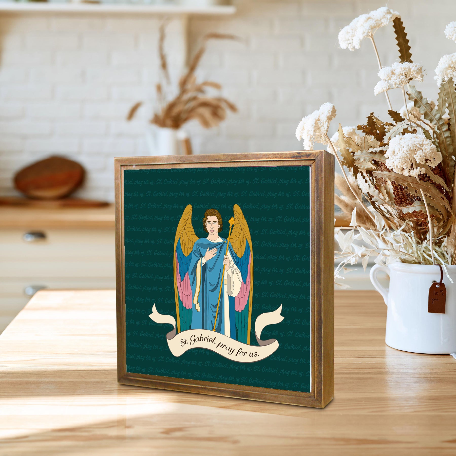 St. Gabriel  11.25x11.25 Framed Wood Block | Catholic Gifts & Decor-4