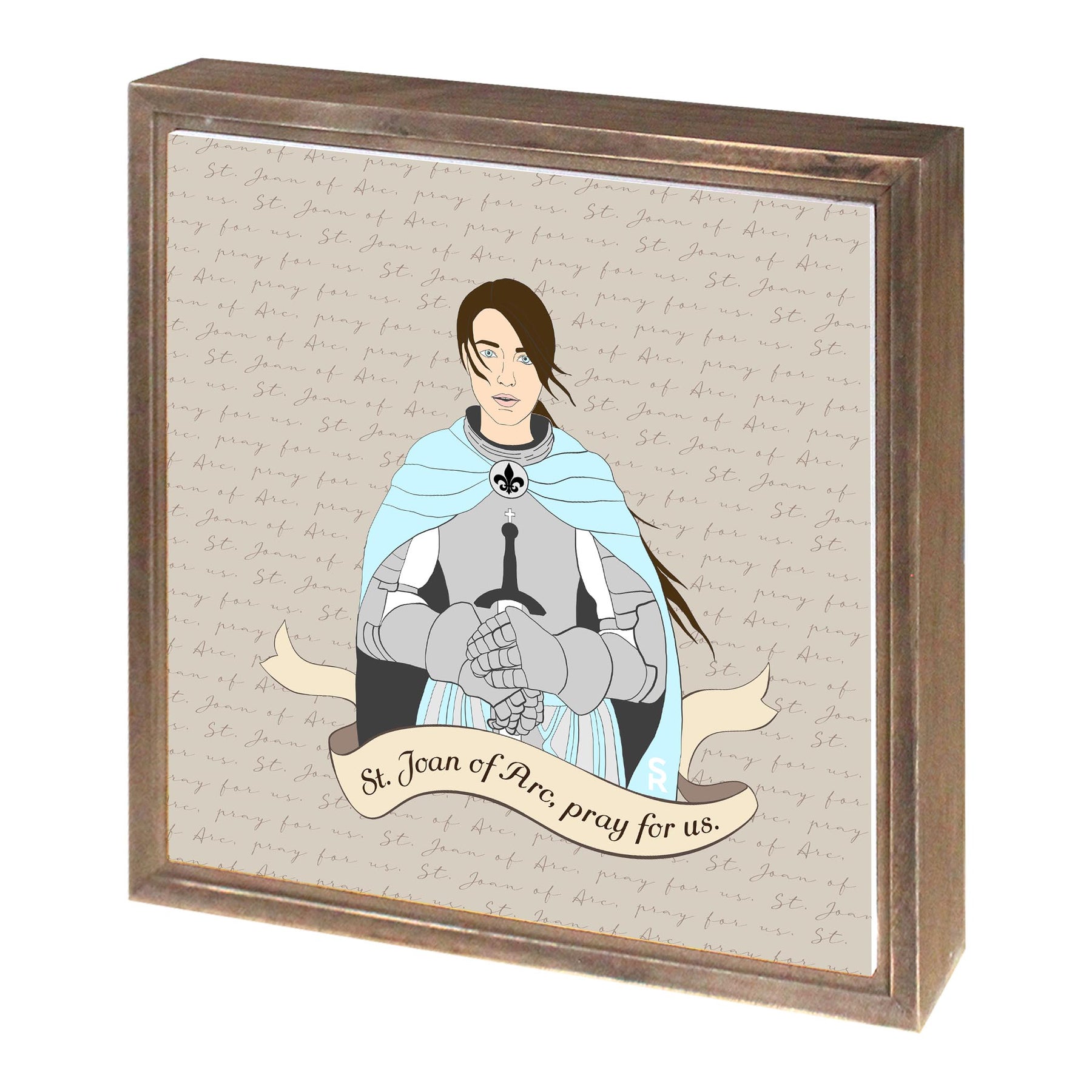 St. Joan of Arc  11.25x11.25 Framed Wood Block | Catholic Gifts & Decor-1