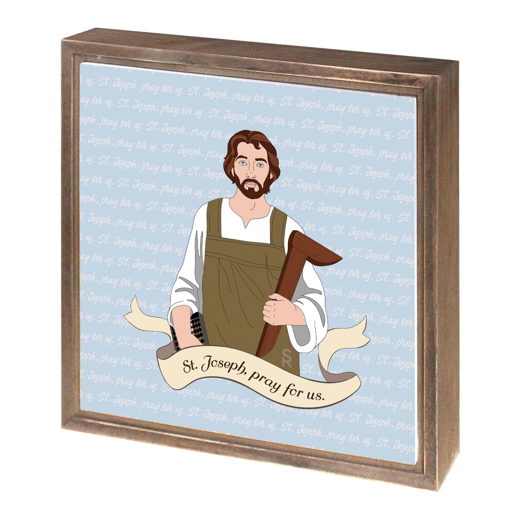 St. Joseph  11.25x11.25 Framed Wood Block | Catholic Gifts & Decor-1