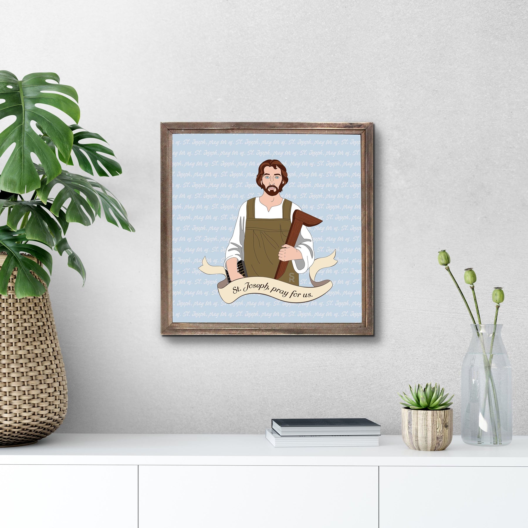 St. Joseph  11.25x11.25 Framed Wood Block | Catholic Gifts & Decor-3