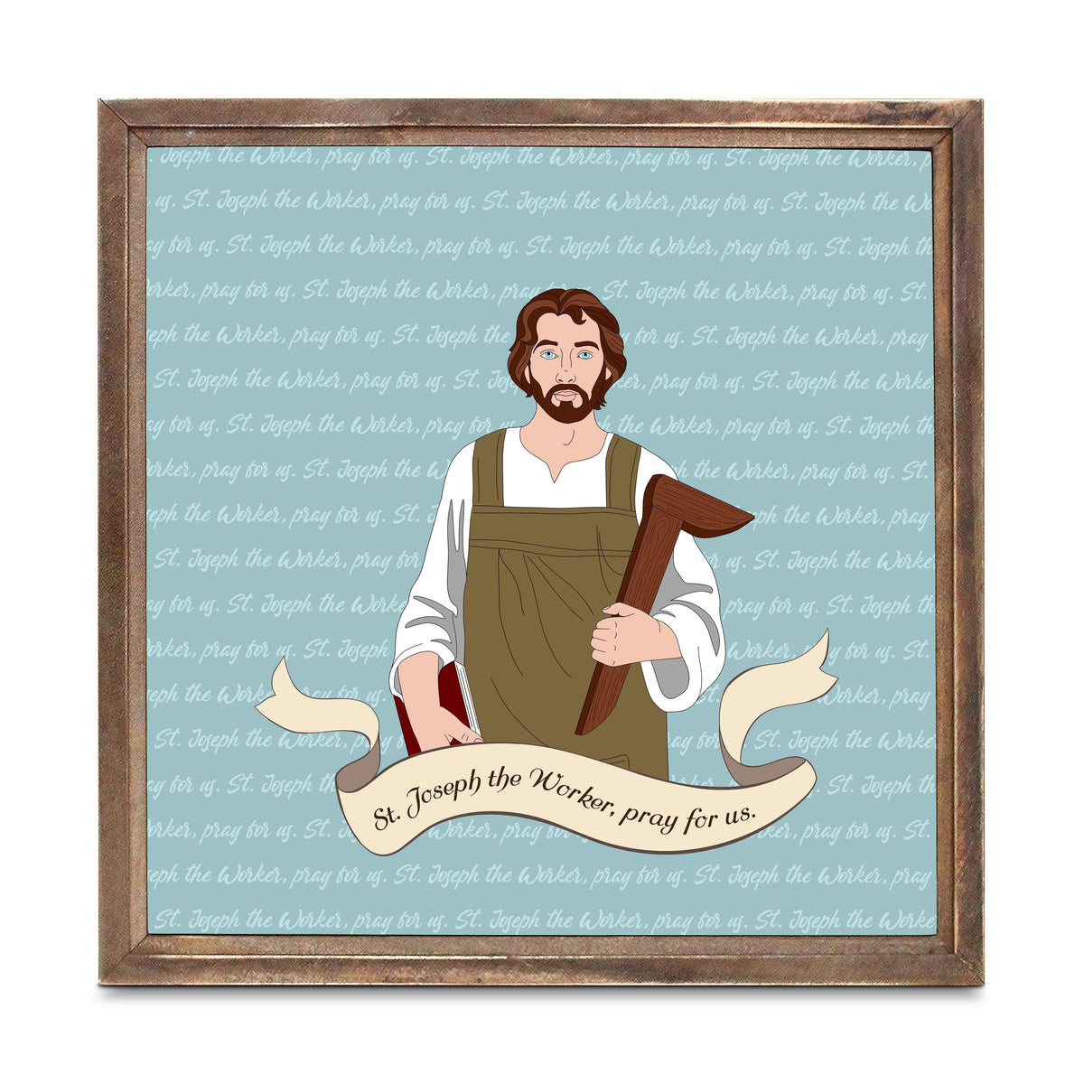 Stjosephtheworker 11.25x11.25 Framed Wood Block | Catholic Gifts & Decor-0