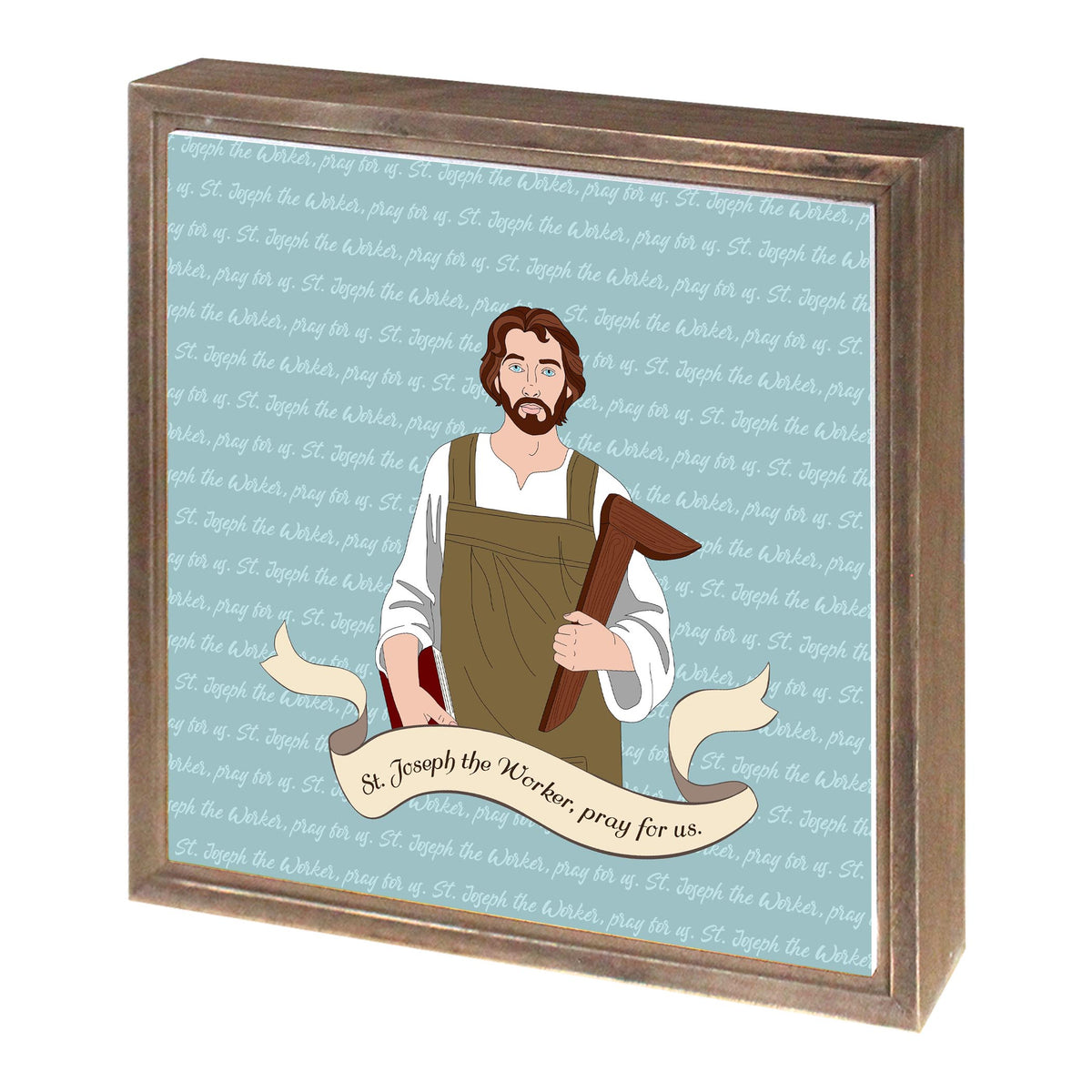 Stjosephtheworker 11.25x11.25 Framed Wood Block | Catholic Gifts & Decor-1