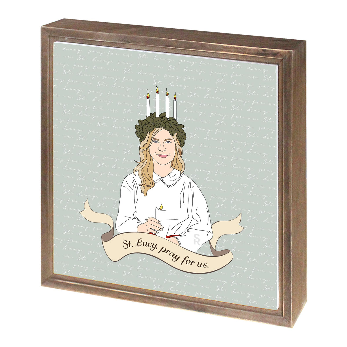 St. Lucy  11.25x11.25 Framed Wood Block | Catholic Gifts & Decor-1