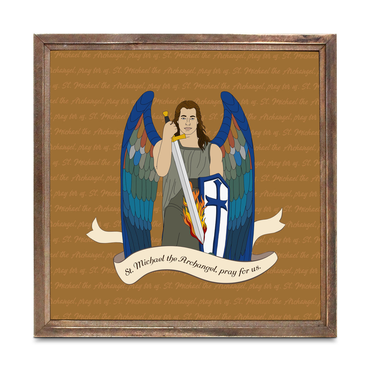 St. Michael  11.25x11.25 Framed Wood Block | Catholic Gifts & Decor-0