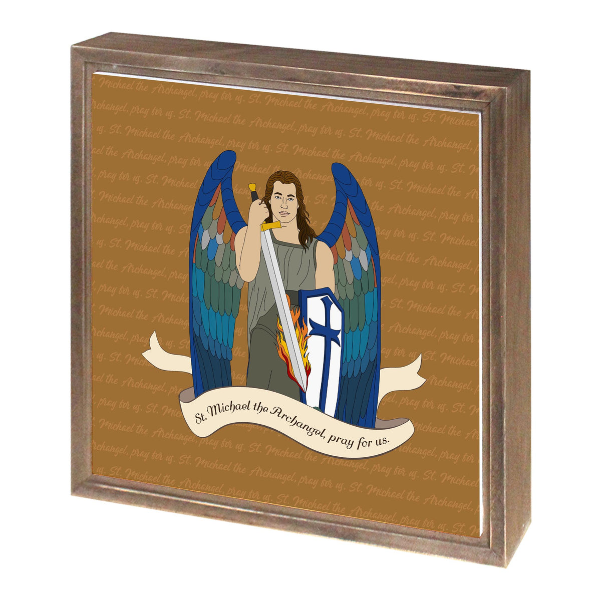 St. Michael  11.25x11.25 Framed Wood Block | Catholic Gifts & Decor-1