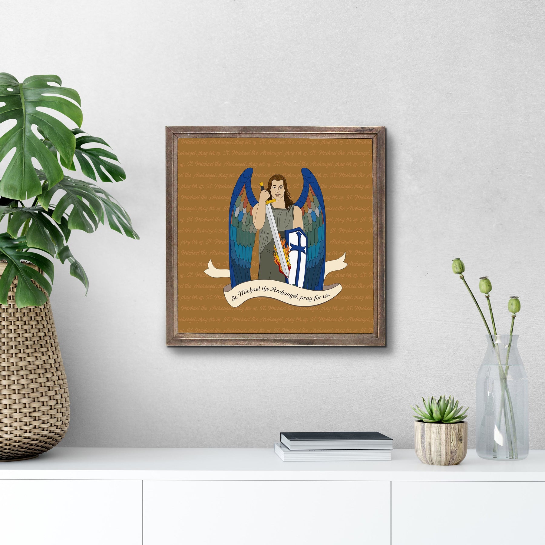 St. Michael  11.25x11.25 Framed Wood Block | Catholic Gifts & Decor-3