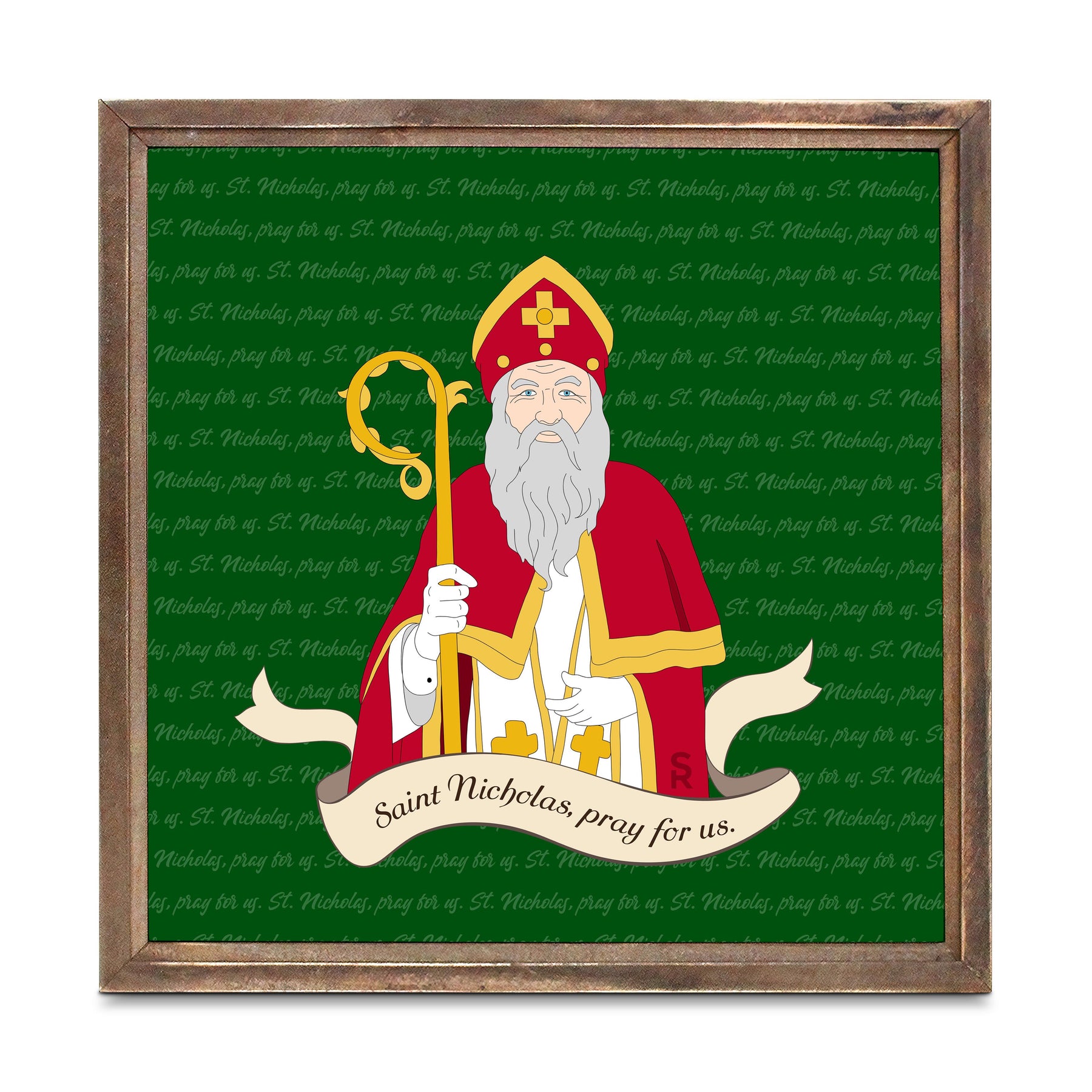 St. Nicholas 11.25x11.25 Framed Wood Block | Catholic Gifts & Decor-0