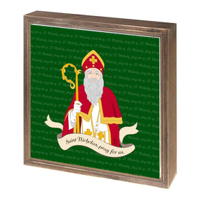 St. Nicholas 11.25x11.25 Framed Wood Block | Catholic Gifts & Decor-1