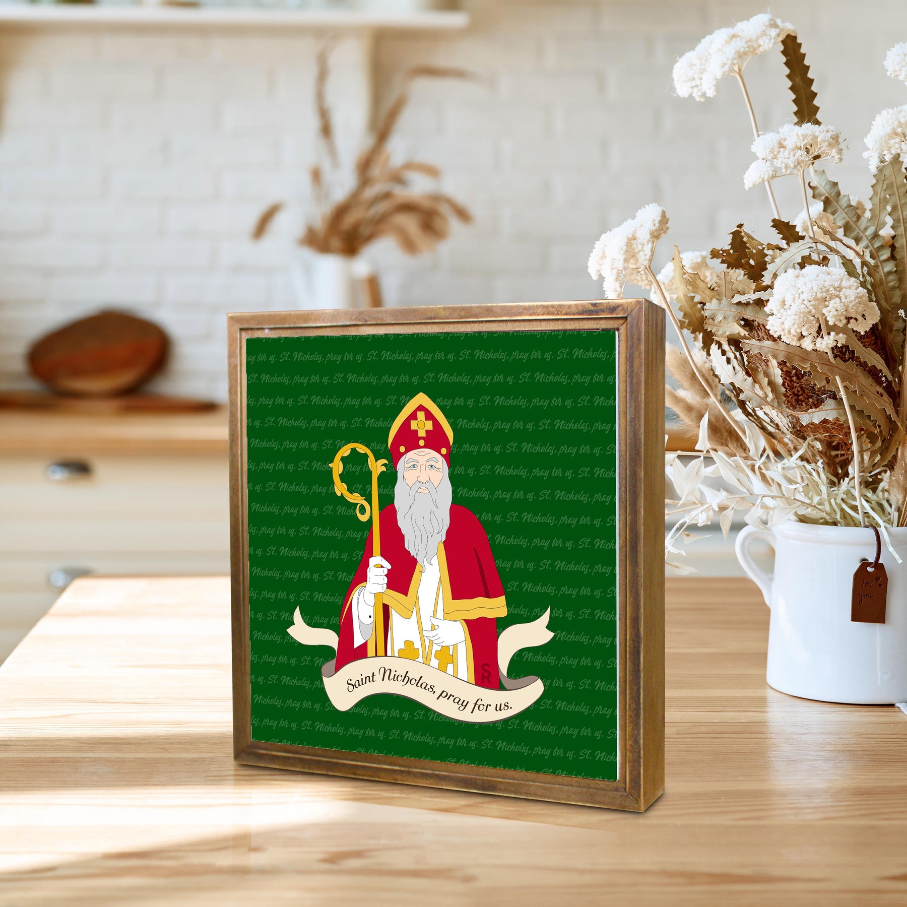 St. Nicholas 11.25x11.25 Framed Wood Block | Catholic Gifts & Decor-4