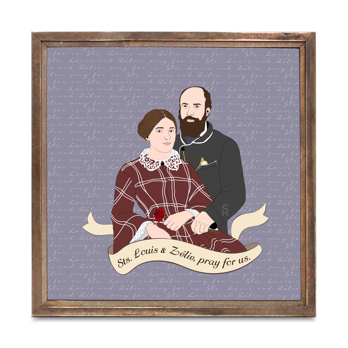 Sts. Louis & Zélie  11.25x11.25 Framed Wood Block | Catholic Gifts & Decor-0