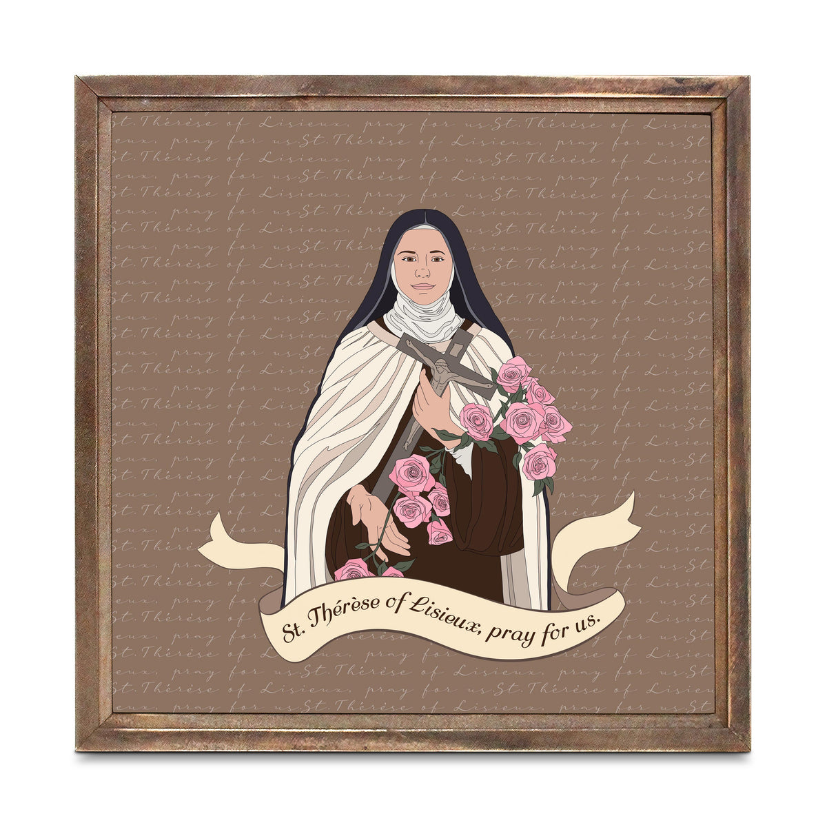 St. Thérèse of Lisieux 11.25x11.25 Framed Wood Block-0