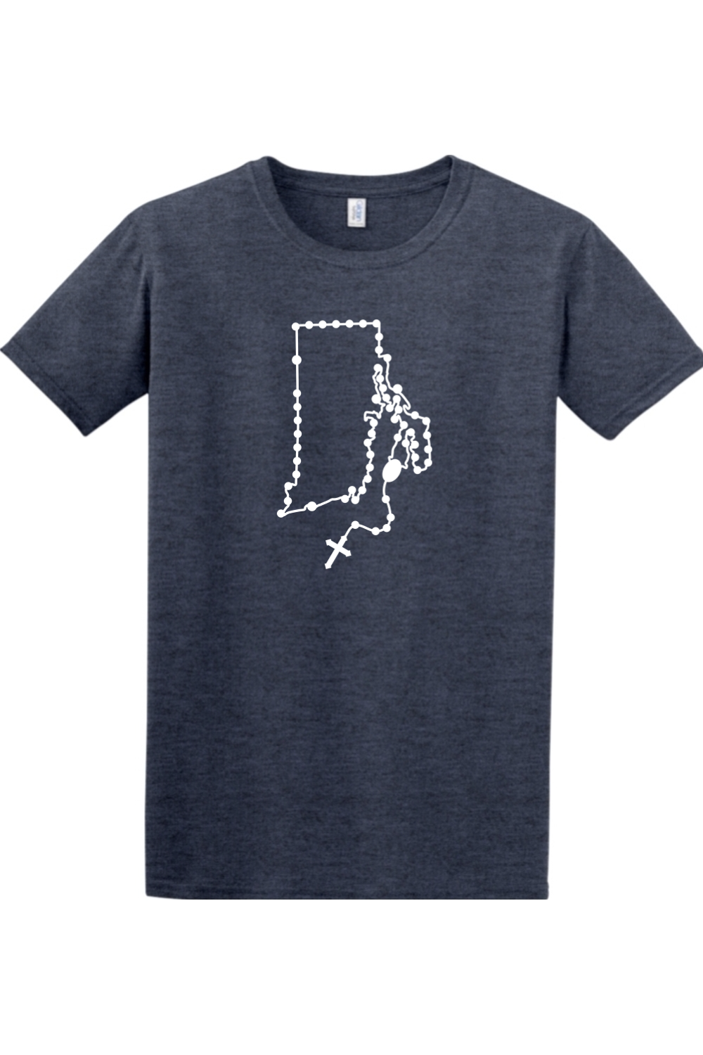 Rhode Island Catholic Rosary Adult T-shirt in Heather Navy