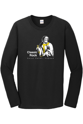 black long sleeve shirt with image of St. Peter that says "Classic Rock" with "St. Peter, Cephas" underneath