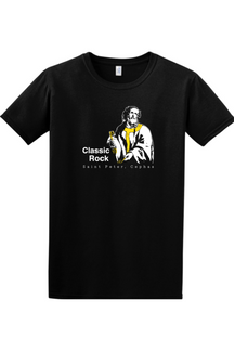 a black t-shirt with St. Peter on it that says "Classic Rock"